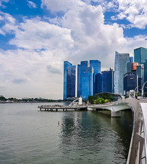 Singapore skyscrapers and Merlin view from the Esplanade Bridge.