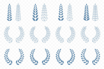 Vector palm branch outline ornament. Sketch logotype of victory. Victory icons set. nature flowers collection.