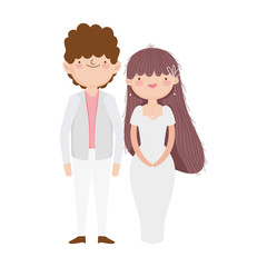 wedding couple, bride and groom in elegant suits cartoon