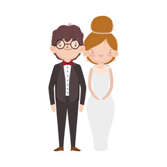 wedding couple, bride and groom in elegant suits cartoon