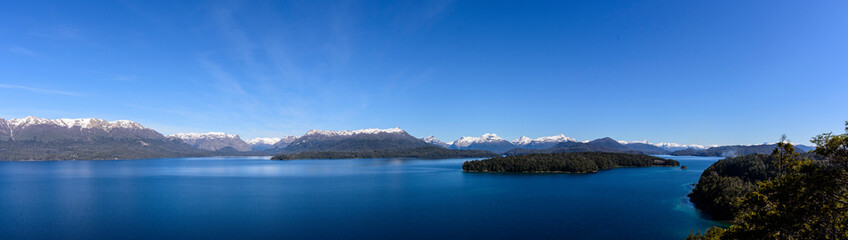Fototapeta na wymiar Panoramic view of Nahuel Huapi lake from Los Arrayanes National Park, Villa La Angostura, Patagonia, Argentina