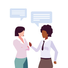businesswomen with speech bubble on white background