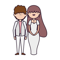 wedding couple, bride and groom in elegant suits cartoon
