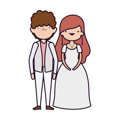 wedding couple, bride and groom in elegant suits cartoon