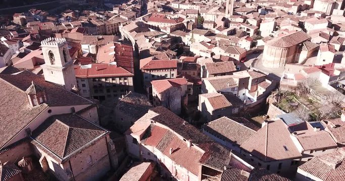 Aerial view of medieval Spanish town of Daroca with Parochial Basilica of Santa Maria de los Corporales