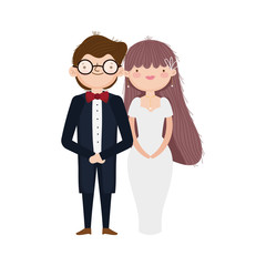 wedding couple, bride and groom in elegant suits cartoon