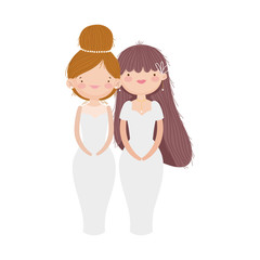 wedding brides women in elegant dress cartoon