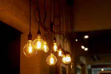 bulb light on the cable from ceiling