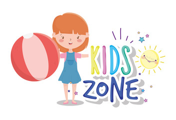 kids zone, cute little girl with beach ball toy
