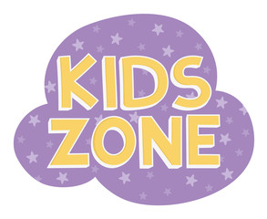 kids zone lettering purple stars background