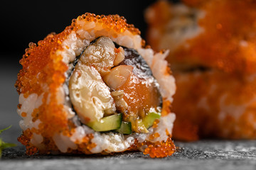 Sushi roll on dark background. asian food