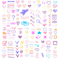 Set chalk vector textures. hand drawn elements.