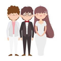 wedding bride and grooms cartoon characters elegant suits