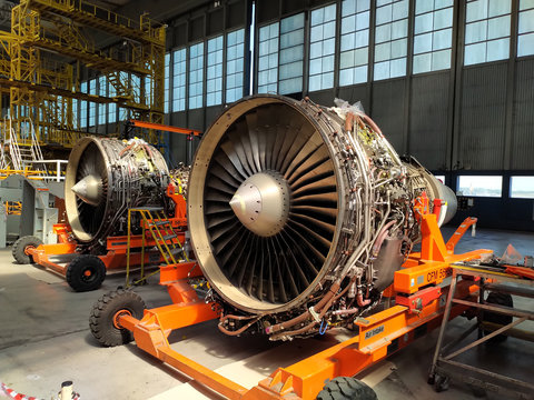 CFM56 Engines waiting in t he hangar to be repaired