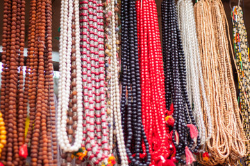A close up of prayer beads - used for meditation by Hindus.