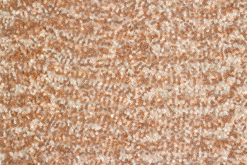 Abstract festive background with round sequins with color transition. Texture fabric embroidered with small shiny and shimmering scales. Celebratory material for creating stage or masquerade costumes.