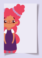 cartoon character animation little girl over card template design