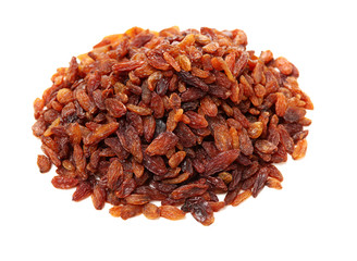 brown raisins on a white background