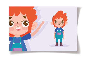 cartoon character animation little boy wearing overalls and hair red