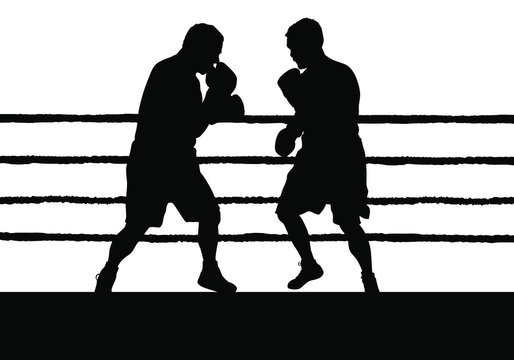 Vector silhouettes of two men boxing.