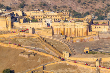 A section of the exterior of the Amber Fort in Rajasthan, India.