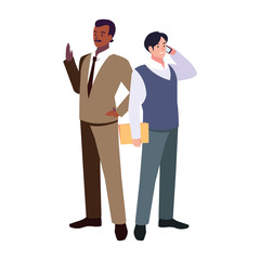 businessmen standing with various views, poses and gestures