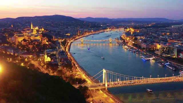 Budapest city panorama at dusk from Gellert Hill