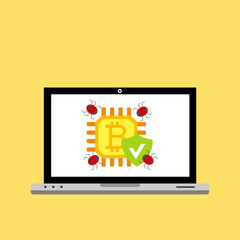 Laptop virus alert. Malware trojan notification on computer screen. Hacker attack and insecure internet connection vector concept. Illustration of internet virus malware