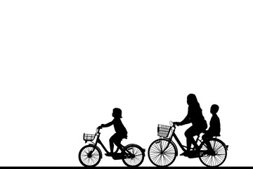 Obraz premium silhouette happy family ride bike on white background
