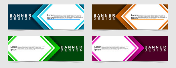 Fototapeta premium Set of abstract vector banners design. Collection of web banner template. modern template design for web, ads, flyer, poster with 4 different colors on grey background