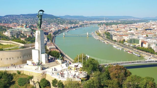 Budapest city panorama from Gellert Hill on a sunny day