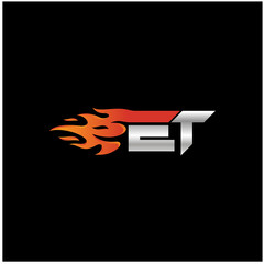 Initial Letter ET Logo Design with Fire Element