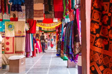 Fotobehang Jaipur, India, 11th January 2017 - A cloth market in Jaipur, Rajasthan, India © nilanewsom