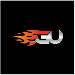 Initial Letter GU Logo Design with Fire Element