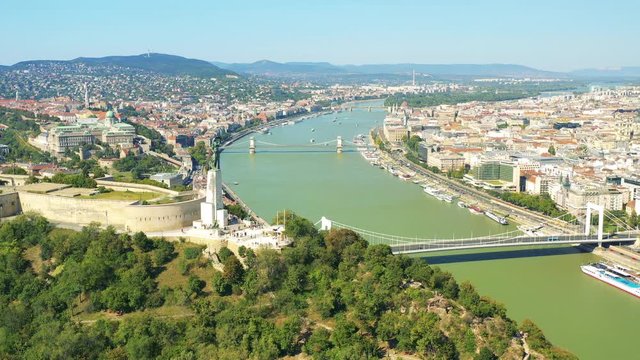 Budapest city panorama from Gellert Hill on a sunny day