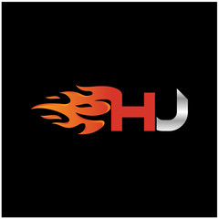 Initial Letter HJ Logo Design with Fire Element