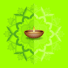 Mandala pattern and light on green background