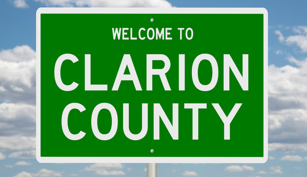 Rendering of a green 3d highway sign for Clarion County