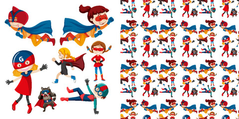 Set of seamless background design with isolated objects theme - superhero © blueringmedia