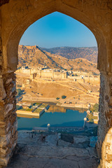 The landscape around the town of Amer in Rajasthan, India, as seen from an ancient watchtower.
