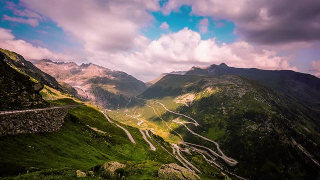 Mountain roads of Grimselpass, Switzerland time lapse