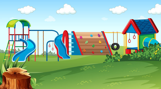 Playground park scene with equipment