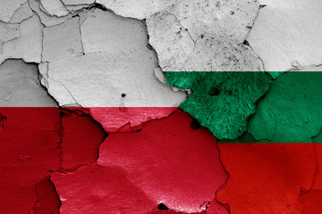 flags of Poland and Bulgaria painted on cracked wall