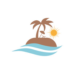 travel logo design vector illustration. beach sun wave summer traveling symbol concept