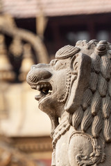 Naklejka premium BHAKTAPUR, NEPAL APRIL 30 - A carving of a lion in Bhaktapur, Nepal on April 30th 2014