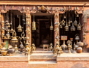 A shop selling brass items in Bhaktapur.