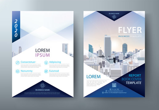 Blue Flyer design, Leaflet cover presentation, book cover template vector, layout in A4 size.