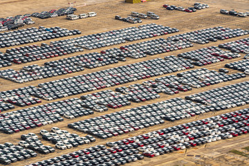 Import cars lined up at container terminal