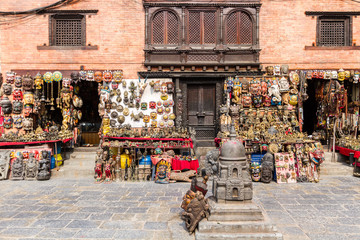 Obraz premium Shops selling holy trinkets in Swayambhunath, Nepal