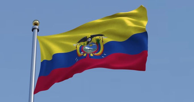 Ecuador flag in front of a clear blue sky, 3d render